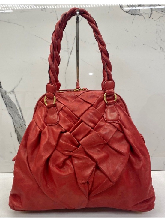 Valentino Handbags - Valentino Braided-Handle Red Woven Tote